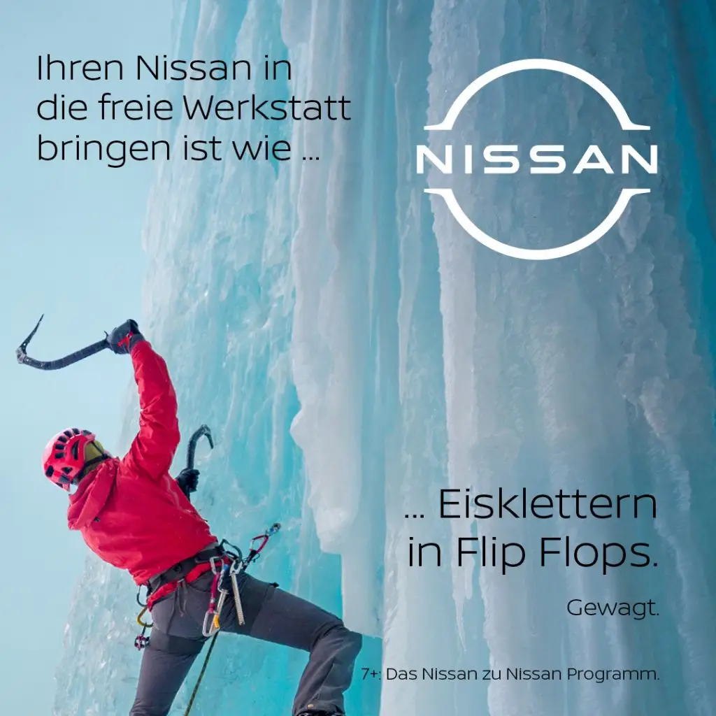 Nissan Werbung 7+ Programm Eiskletterer